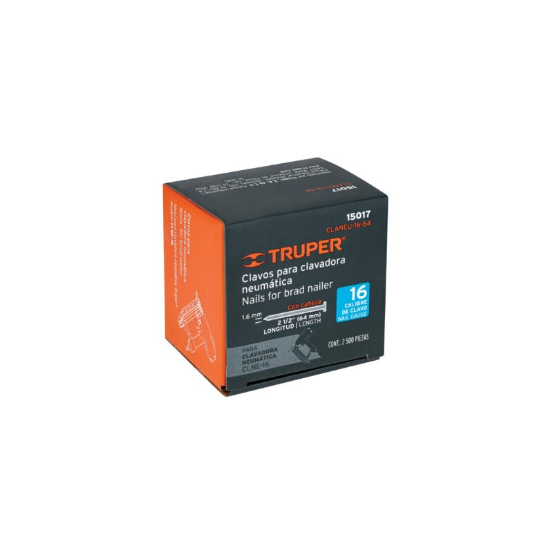 Caja con 2500 clavos calibre 16, 64 mm para CLNE-16