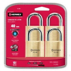 Candados de latón, 40mm, gancho corto, blíster 4 piezas