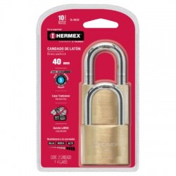 Candados de latón, 40mm, gancho largo, blíster 2 piezas