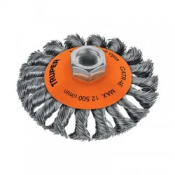 Carda tipo cónico 4? alambre trenzado, eje 5/8?-11