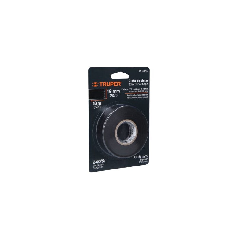 Cinta de aislar de 18 m x 19 mm, negra en blíster