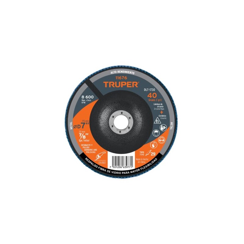Disco 7? laminado grano 40 centro 7/8?