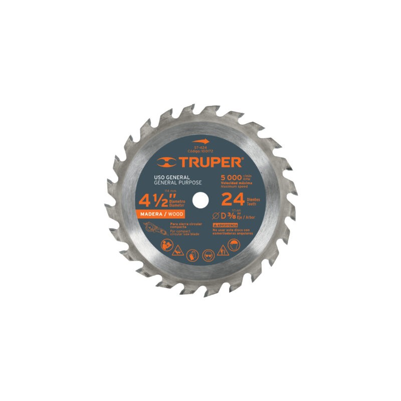 Disco sierra p/madera 4-1/2?, 24 dientes, centro 3/8?