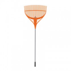 Escoba plástica flex. para jardín, 26 dientes, mango acero 54?