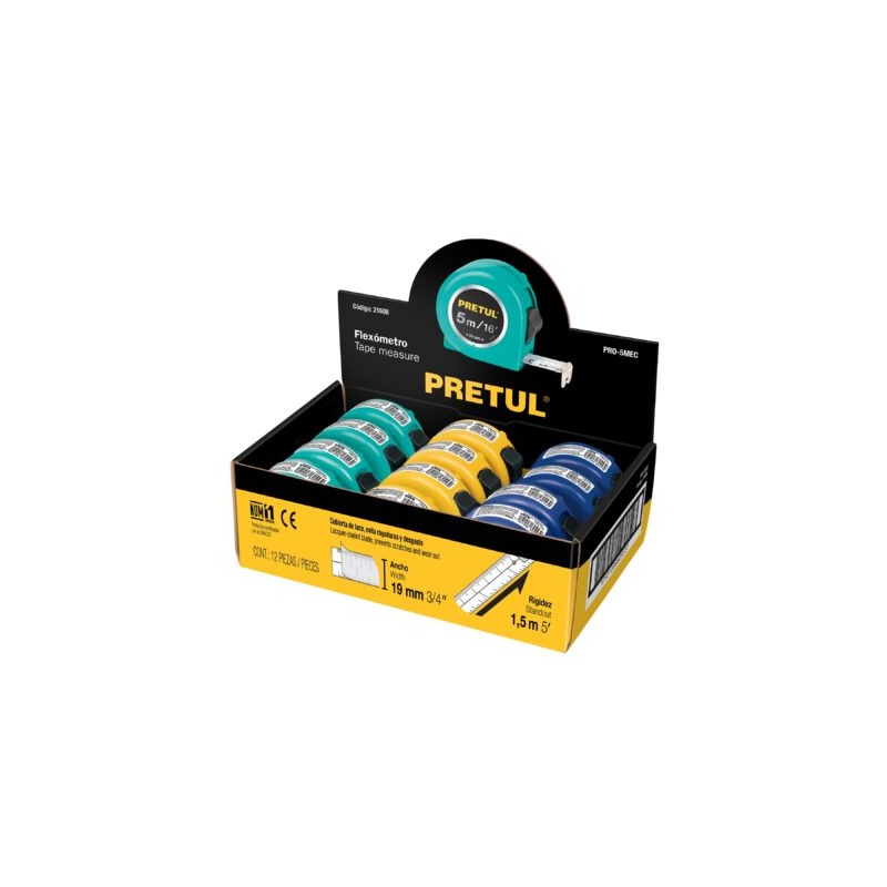 Flexómetro 5 m, cinta 13 mm, en 3 colores