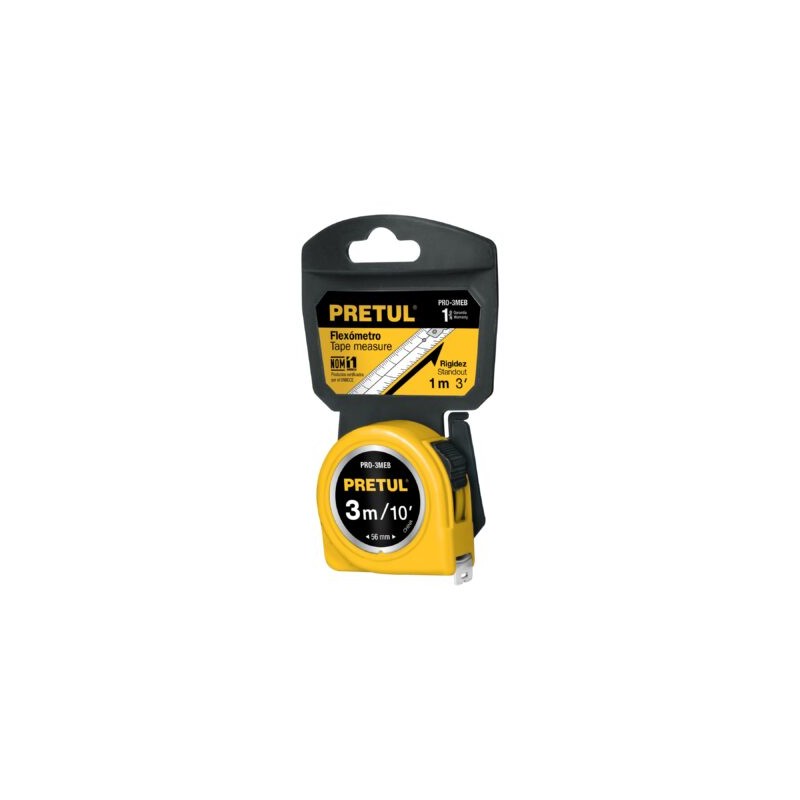 Flexómetro amarillo 3 m cinta 13 mm, en tarjeta