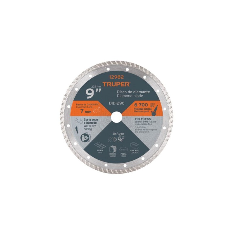 Disco de diamante de 9? x 3 mm rin turbo